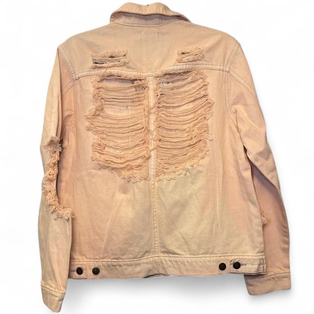 NWT MINKPINK Trashed 90s Grunge Pastel Baby Pink Distressed Denim Jacket — SMALL - Picture 5 of 5